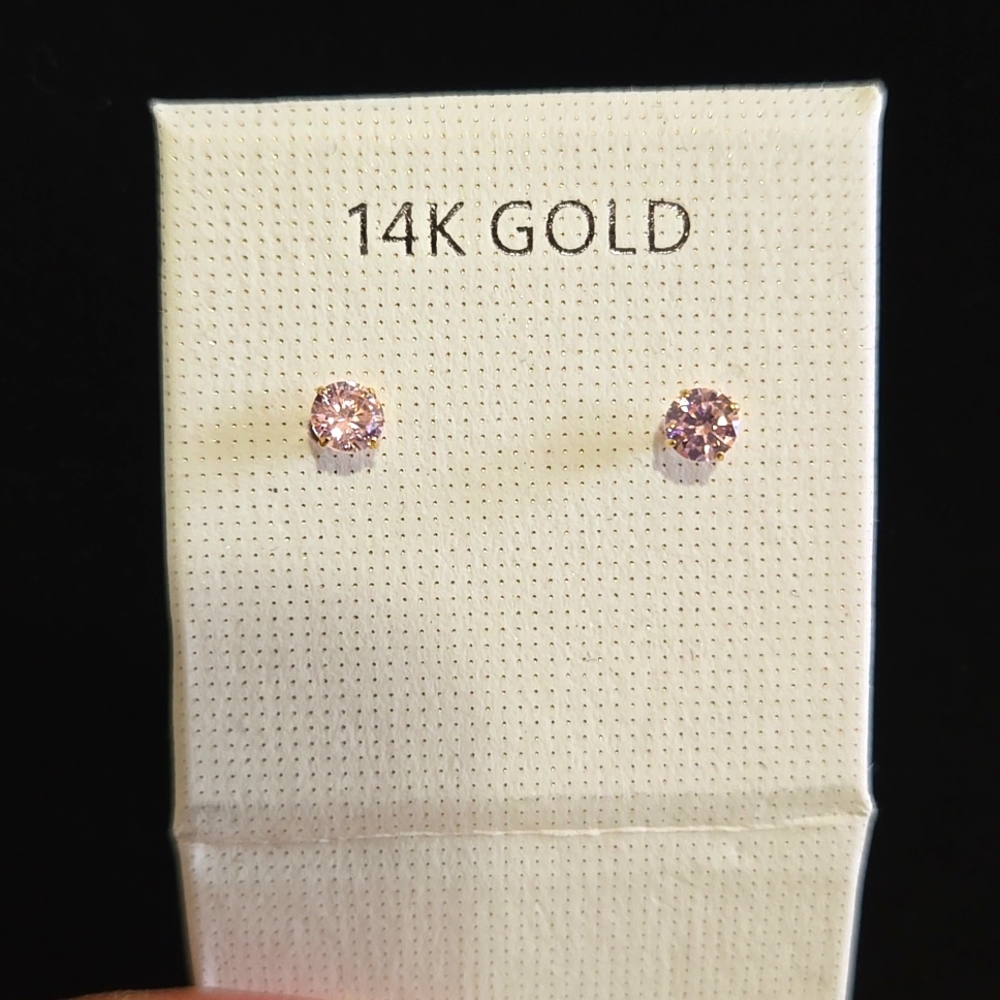 NEW 14K Gold Pink Stud Earrings